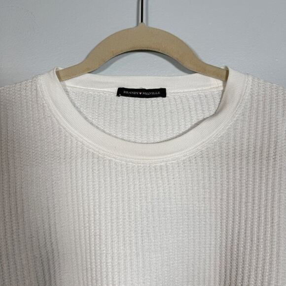 Brandy Melville White Oversized Waffle Knit Crop Top Made in Italy 100% Cotton - Picture 3 of 6